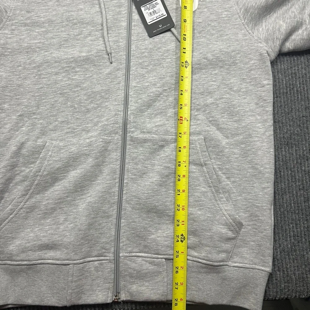 True Religion Mens Buddha Logo Seal Zip Hoodie Heather Grey Large Jacket new nwt
